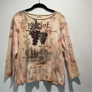 Cactus Knit Bedazzled Merlot Napa Valley Vineyard 3/4 Sleeve Top Women’s Size XL